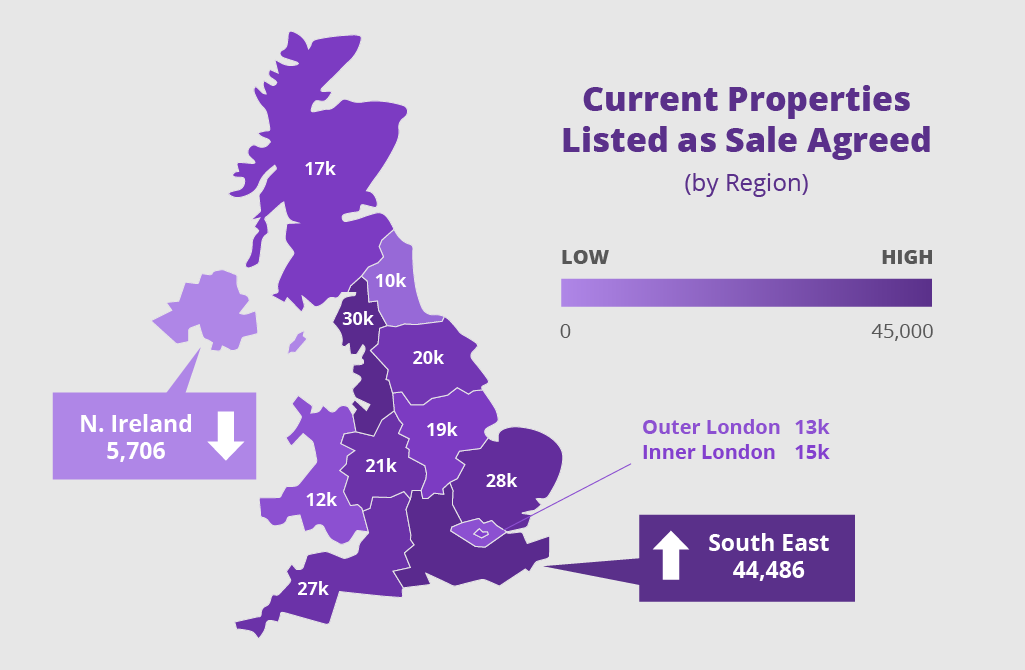 map showing sales agreed in UK property market Feb 2022